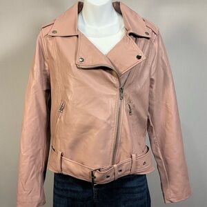 Zenana Outfitters Jacket Blush Faux Leather Motorcycle Jacket